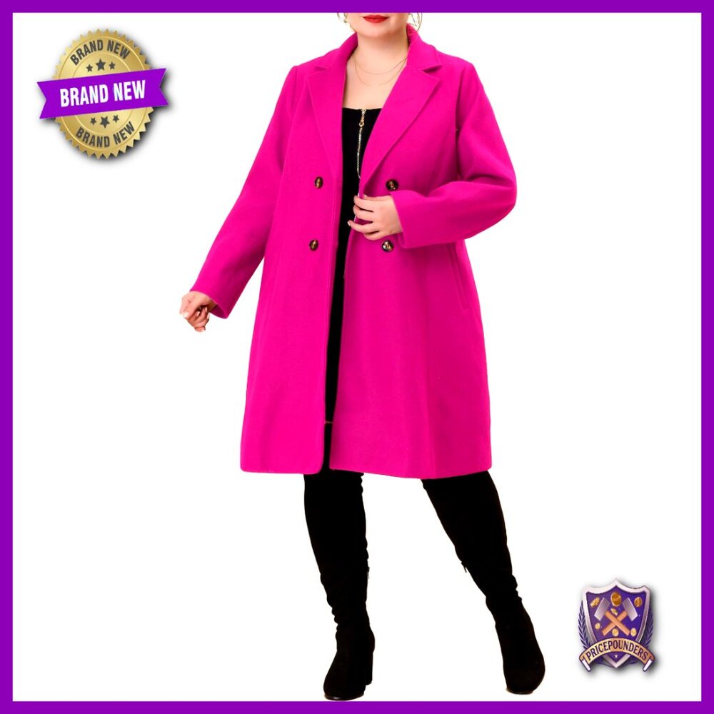 Elegant Classic Double Breasted Notched Lapel Long Wool Pea Coat Women's Winter